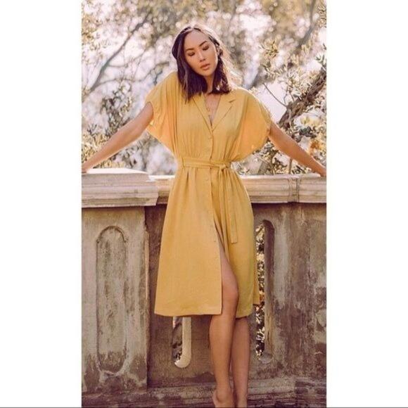 Chriselle Lim x J.O.A Roman Gold Baggy Midi Pocket Shirtdress Size XS - Picture 4 of 13